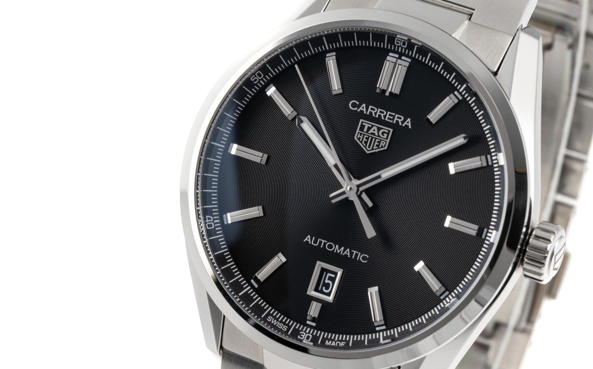 Tag Heuer Carrera Date Black Dial Silver Steel Strap Watch for Men - WBN2110.BA0639