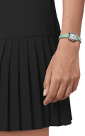 Tissot T Lady Lovely Square Silver Dial Light Green Leather Strap Watch for Women - T058.109.16.031.01