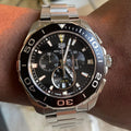 Tag Heuer Aquaracer Quartz Chronograph Black Dial Silver Steel Strap Watch for Men - CAY111A.BA0927