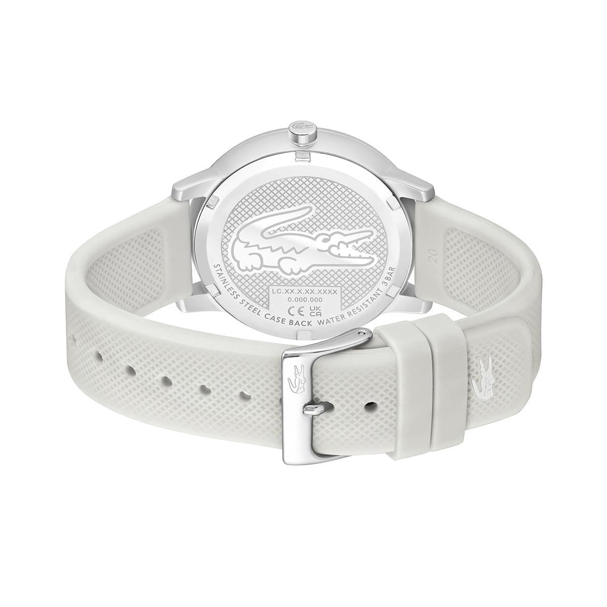 Lacoste 12.12 Move Silver Dial White Silicone Strap Watch for Men - 2011240
