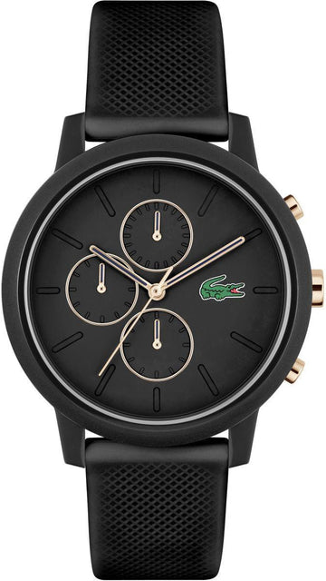 Lacoste 12.12 Chronograph Black Dial Black Silicon Strap Watch for Men - 2011247