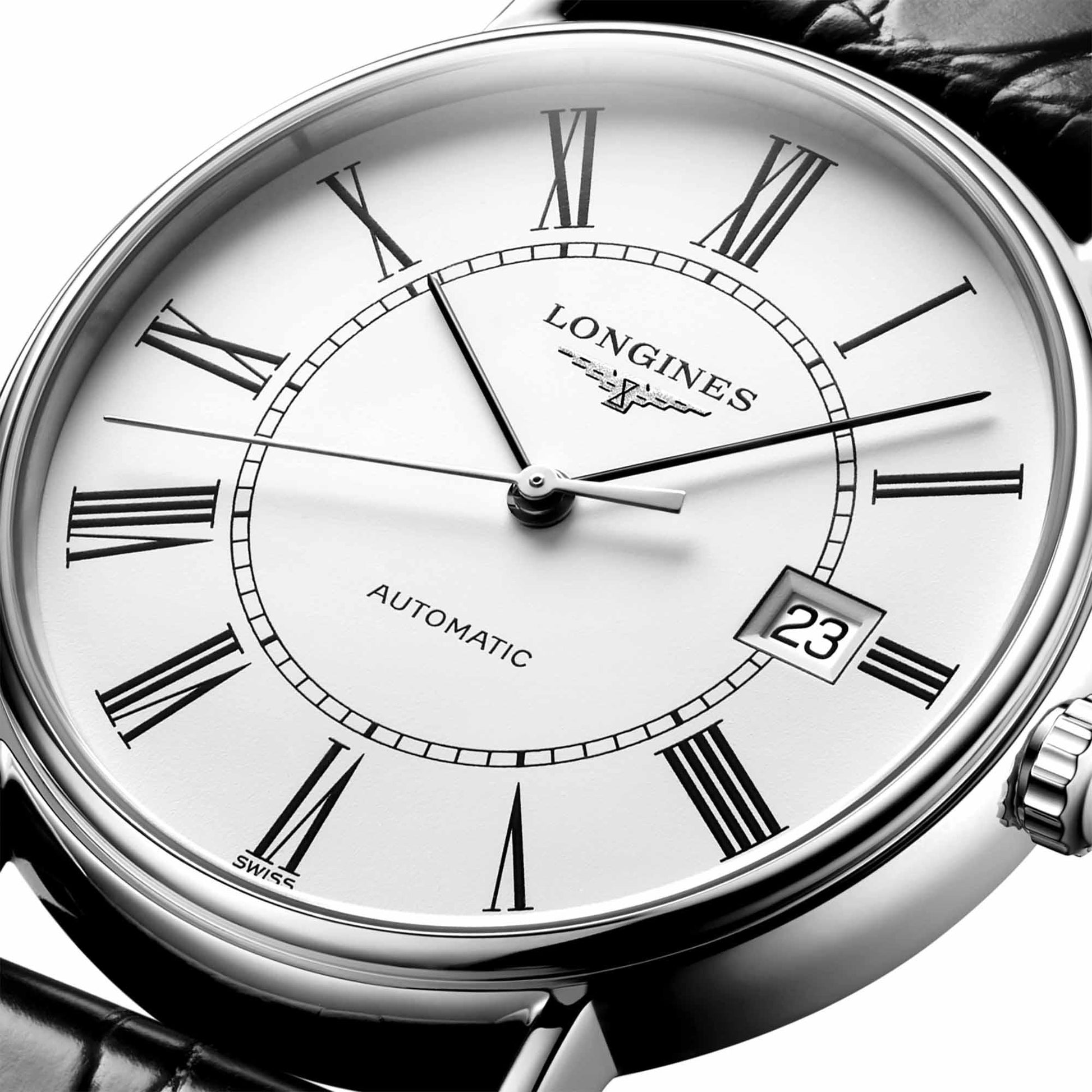 Longines Presence 38.5mm Automatic White Dial Black Leather Strap Watch for Men - L4.921.4.11.2