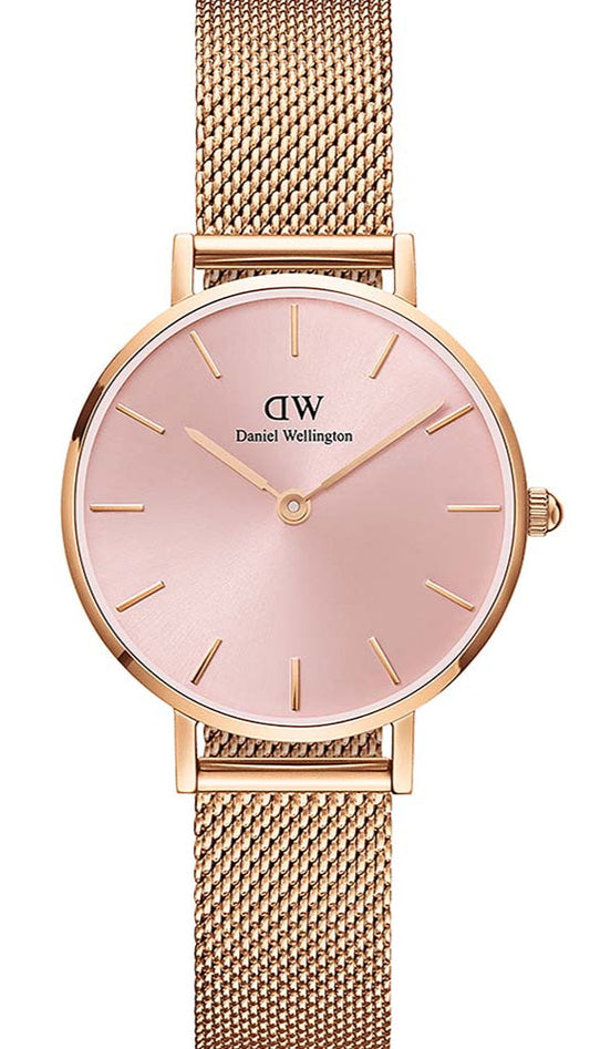 Daniel Wellington Petite Melrose Pink Dial Rose Gold Mesh Strap Watch For Women - DW00100367