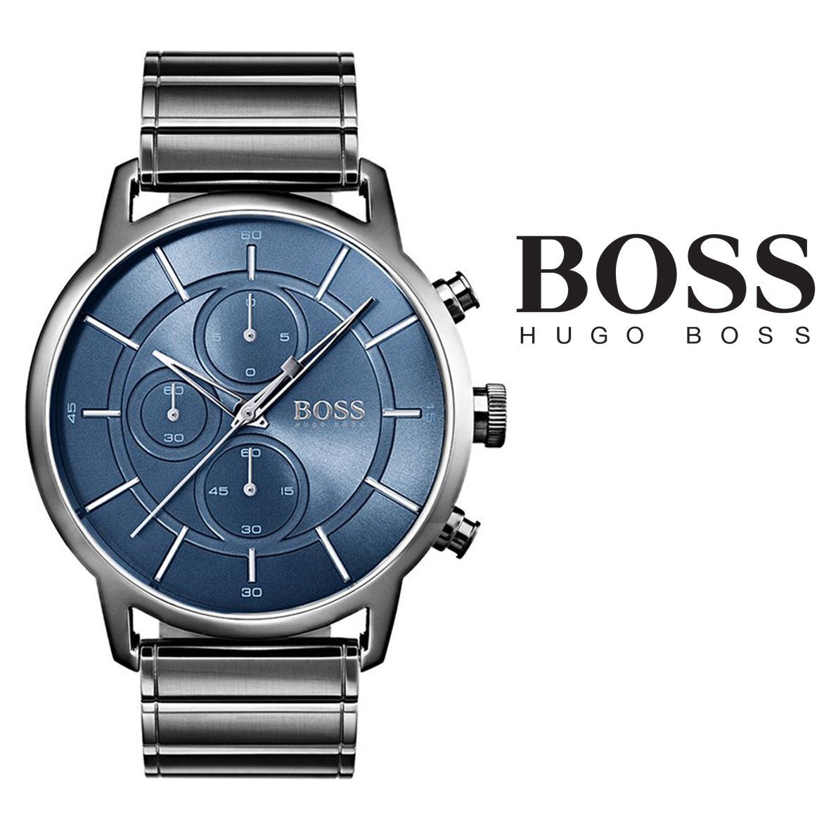 Hugo Boss Architectural Blue Dial Grey Steel Strap Watch for Men - 1513574
