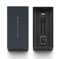 Daniel Wellington Quadro Black Dial Black Leather Strap Watch For Women  - DW00100449