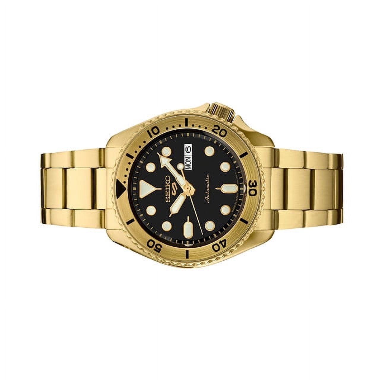 Seiko 5 Sports Automatic Black Dial Gold Steel Strap Watch For Men - SRPK18