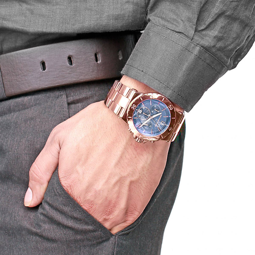 Michael Kors Bel Aire Blue Dial Rose Gold Steel Strap Watch for Women - MK5410