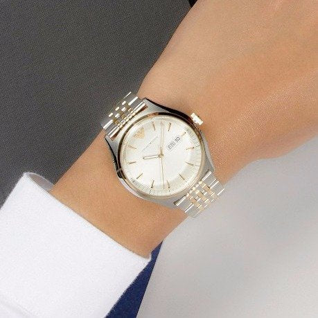 Emporio Armani Cream Dial Two Tone Steel Strap Watch For Men - AR11034