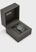 Hugo Boss Globetrotter Black Dial Black Steel Strap Watch for Men - 1513824