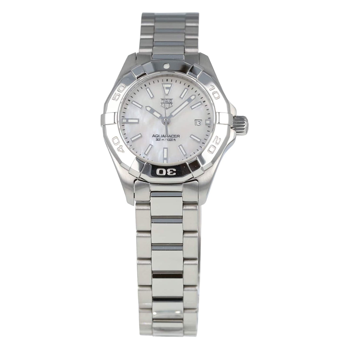 Tag Heuer Aquaracer Quartz Mother of Pearl White Dial Silver Steel Strap Watch for Women - WBD1411.BA0741
