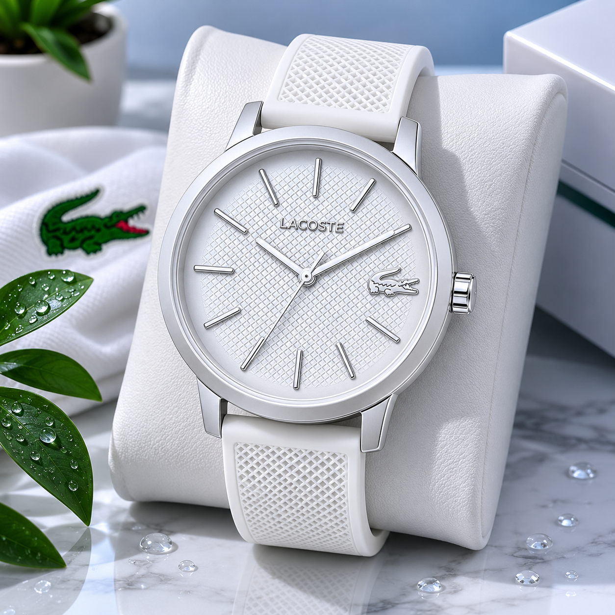 Lacoste 12.12 Move Silver Dial White Silicone Strap Watch for Men - 2011240