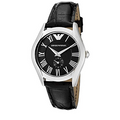 Emporio Armani Velente Black Dial Black Leather Strap Watch For Women - AR0644