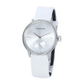 Calvin Klein Accent Silver Dial White Leather Strap Watch for Women - K2Y231K6