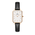 Daniel Wellington Quadro White Dial Black Leather Strap Watch For Women - DW00100434