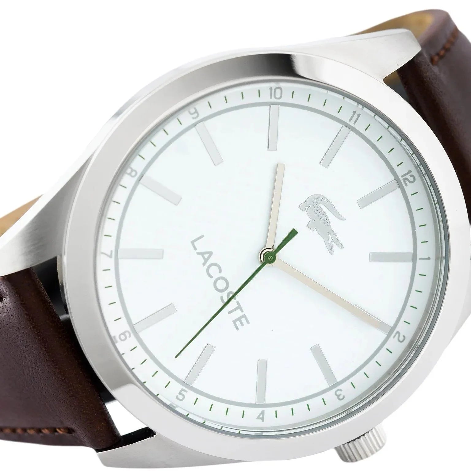 Lacoste Edmonton White Dial Brown Leather Strap Watch for Men - 2010893