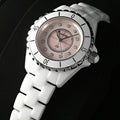 Chanel J12 Quartz Diamonds Pink Dial White Steel Strap Watch for Women - J12 H5513