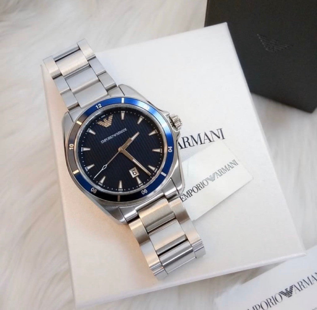 Emporio Armani Sigma Blue Dial Silver Steel Strap Watch for Men - AR11100