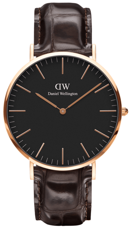 Daniel Wellington Classic York Black Dial Brown Leather Strap Watch For Men - DW00100128