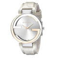 Gucci Interlocking 18K Gold Silver Dial White Leather Strap Watch For Women - YA133303