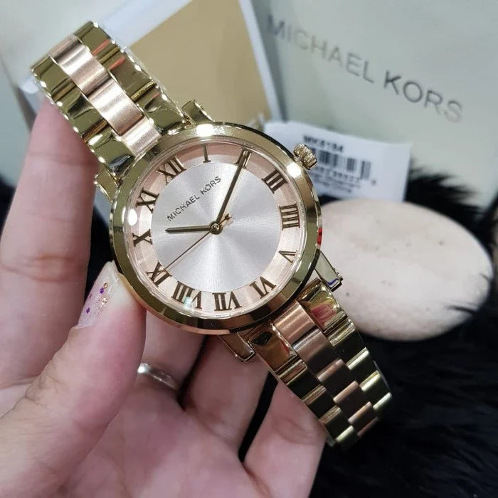 Michael Kors Norie Gold Dial Two Tone Steel Strap Watch for Women - MK3586