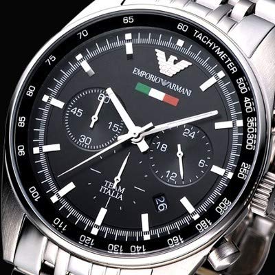 Emporio Armani Team Italia Chronograph Black Dial Silver Steel Strap Watch For Men - AR5983