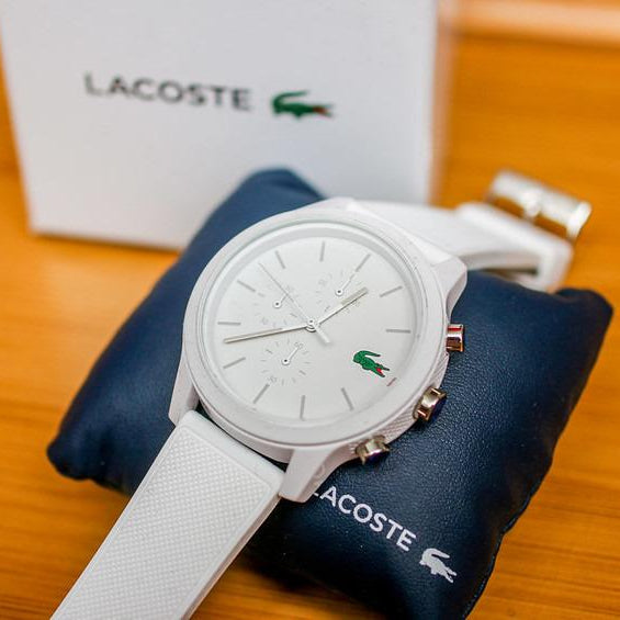 Lacoste 12.12 Chronograph White Dial White Silicon Strap Watch for Men - 2010974