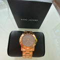 Marc Jacobs Amy Mother of Pearl Black Dial Rose Gold Steel Strap Watch for Women - MBM8610