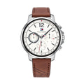 Tommy Hilfiger Landon Chronograph White Dial Brown Leather Strap Watch for Men - 1791531