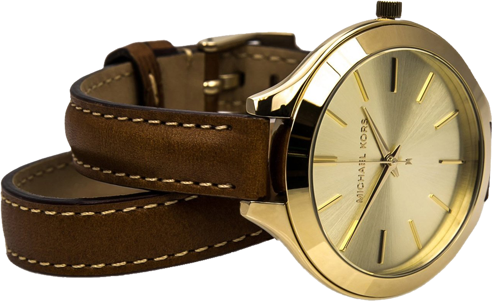 Michael Kors Runway Gold Dial Brown Leather Strap Watch For Women - MK2256