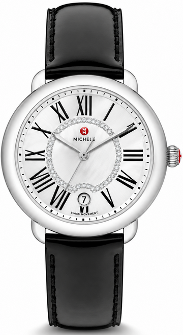 Michele Serein Mother of Pearl Dial Black Leather Strap Watch for Women - MWW21B000011