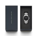 Daniel Wellington Iconic Link Black Dial Silver Steel Strap Watch For Women - DW00100342