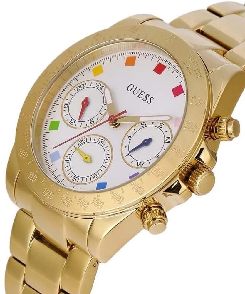 Guess Exclusive Multi Color White Dial Gold Steel Strap Watch for Women - GW0457L1