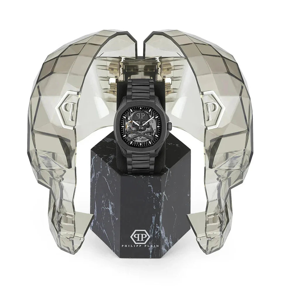 Philipp Plein High-Conic Automatic Black Dial Black Steel Strap Watch For Men- PWRAA0423