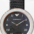 Emporio Armani Aviator Crystals Mother of Pearl Black Dial Black Silicon Strap Watch For Women - AR11373