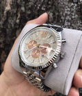 Michael Kors Lexington Chronograph Silver Dial Silver Steel Strap Watch for Men - MK8515