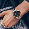 Daniel Wellington Iconic Link Black Dial Rose Gold Steel Strap Watch for Women - DW00100210
