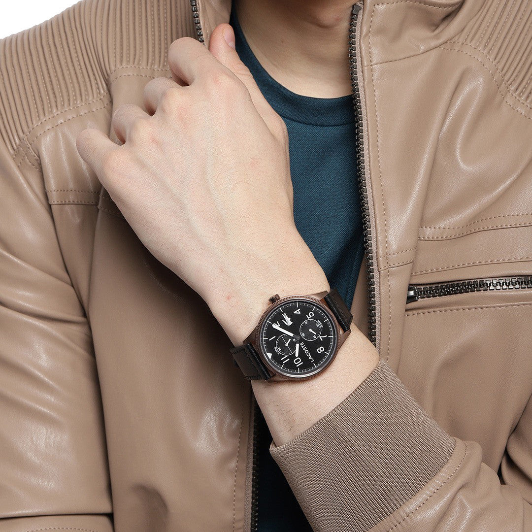 Lacoste Continental Black Dial Black Leather Strap Watch for Men - 2011042