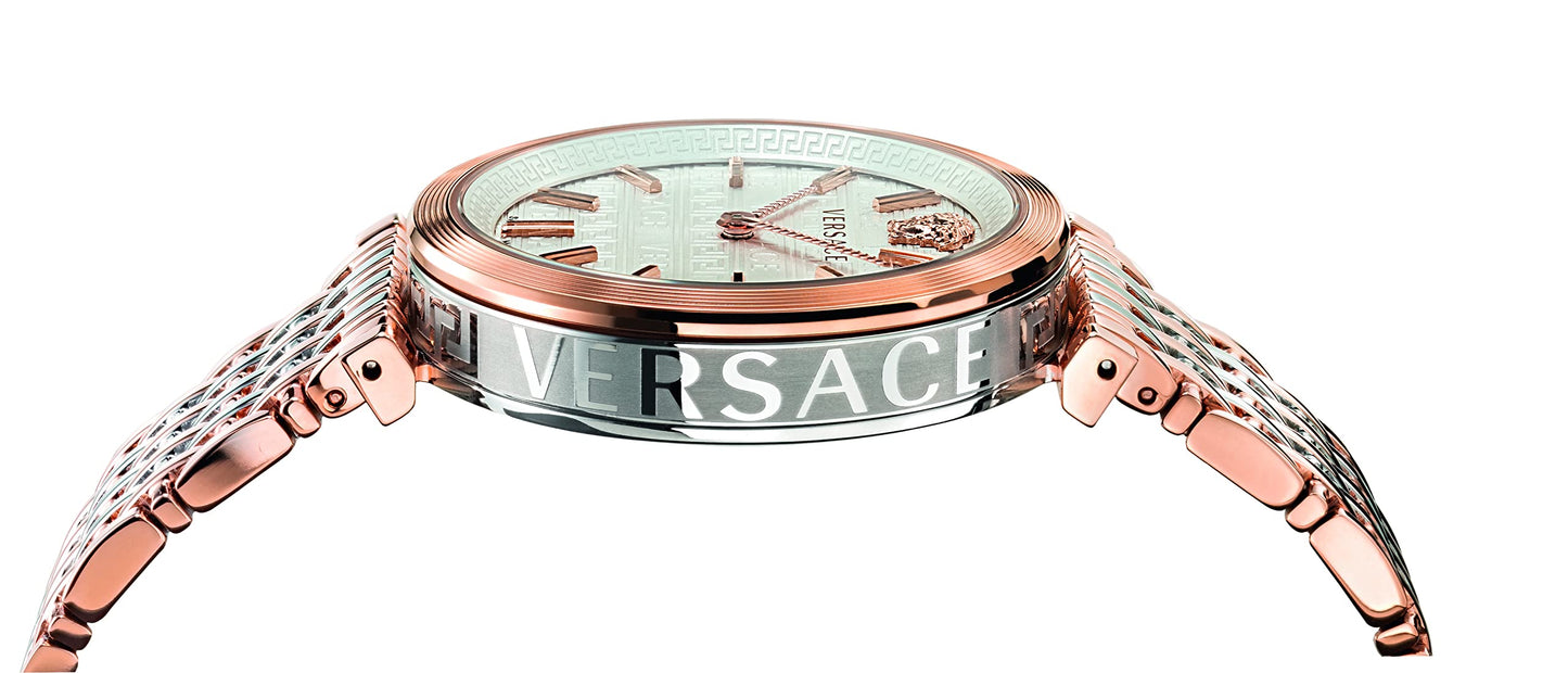 Versace V-Twist White Dial Two Tone Mesh Bracelet Watch for Women - VELS00719