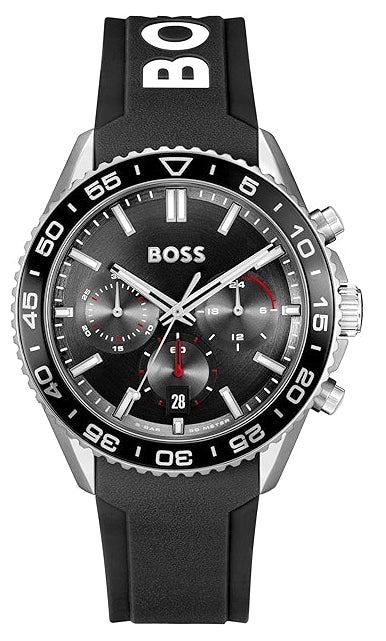 Hugo Boss Runner Chronograph Black Dial Black Silicone Strap Watch for Men - 1514141
