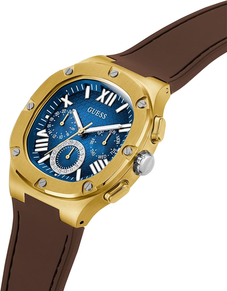 Guess Headline Chronograph Blue Dial Brown Silicone Strap Watch For Men - GW0571G5
