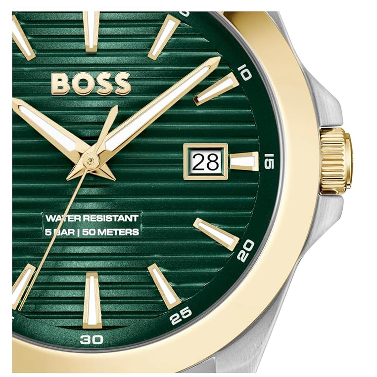 Hugo Boss Strike Green Dial Silver Steel Strap Watch for Men - 1514173