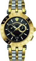 Versace V-Race Quartz Black Dial Gold Steel Strap Watch For Men - VEBV00519