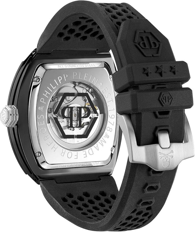 Philipp Plein The Skeleton Black Dial Black Silicone Strap Watch for Men - PWVBA0423