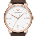 Emporio Armani Minimalist Quartz White Dial Brown Leather Strap Watch For Men - AR11572