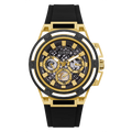 Guess Matrix Multifunction Gold Dial Black Rubber Strap Watch For Men - GW0423G2
