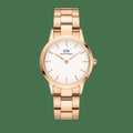Daniel Wellington Iconic Link White Dial Rose Gold Steel Strap Watch For Women - DW00100211