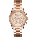 Michael Kors Ritz Chronograph Rose Gold Dial Rose Gold Steel Strap Watch for Women - MK6357
