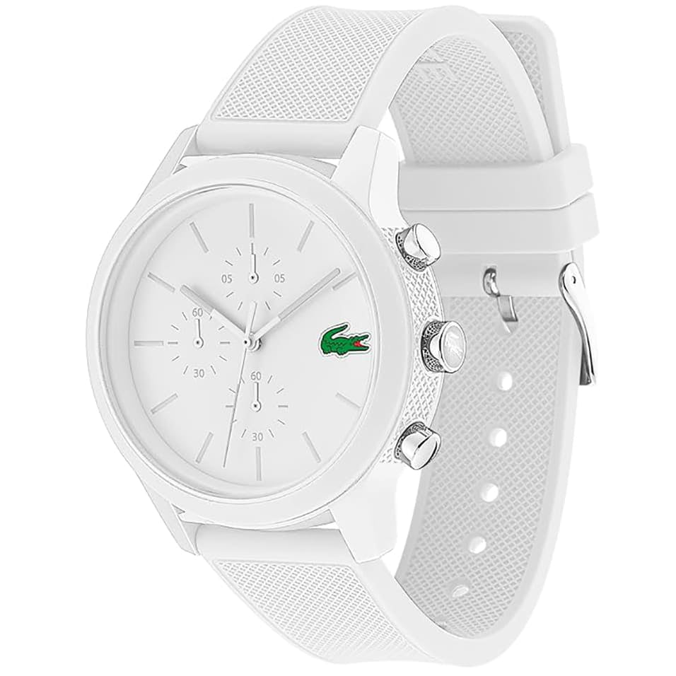 Lacoste 12.12 Chronograph White Dial White Silicon Strap Watch for Men - 2010974