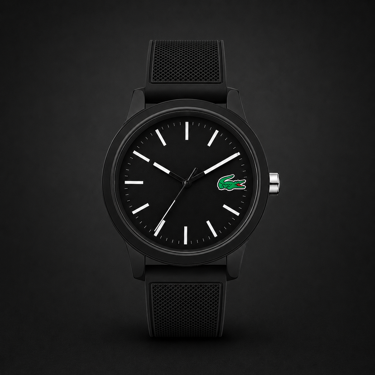 Lacoste 12.12 Black Dial Black Silicon Strap Watch for Men - 2010986