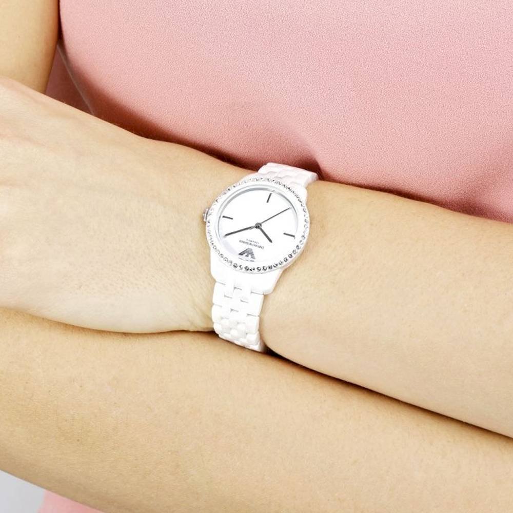 Emporio Armani Ceramic White Dial White Ceramic Bracelet Watch For Women - AR1477